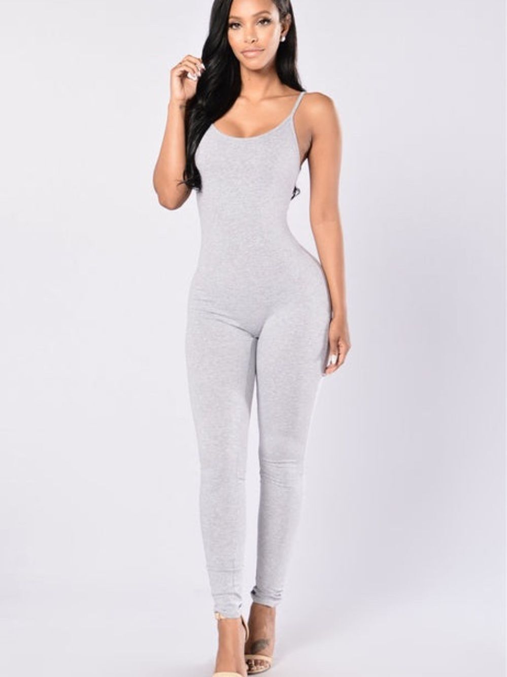 Fashion Nova Season Jumpsuit Medium Heather Gray Seamless Travel